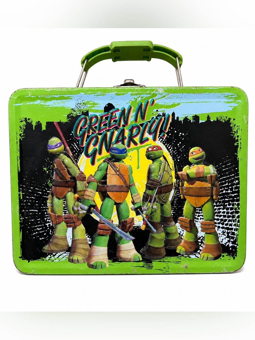 TMNT Green N Gnarly Metal Lunch Box Teenage Mutant Ninja Turtles Tin Case